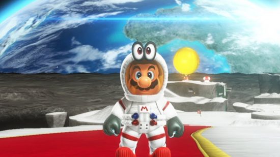 Screenshot of Mario on the moon for Mario Odyssey icons news