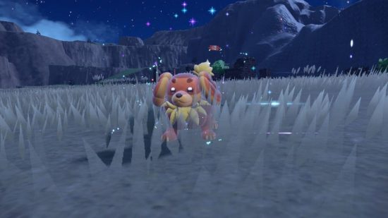 Pokémon Scarlet and Violet review - Dachsbun stood in a field at night