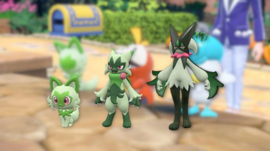 Персонализирано изображение на линията за еволюция на алеята на Pokemon и виолетовата трева