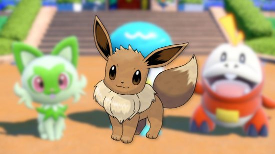 Custom image of an Eevee looking at the camera for Pokemon Scarlet and Violet Eevee guide