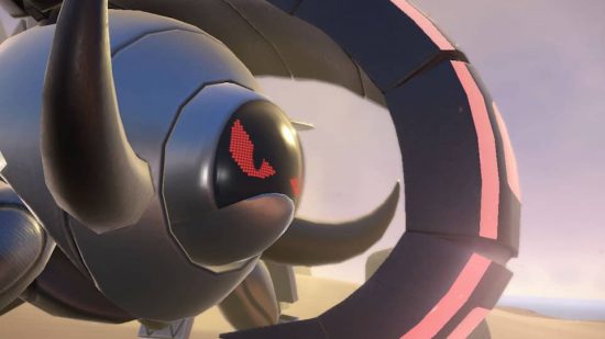 Pokemon Scarlet and Violet new Pokemon: a screenshot shows a robotic, elephant-like Pokemon with large tusks and a screen for a face