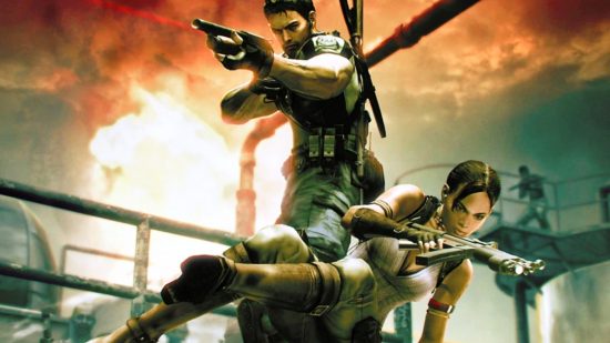 Resident Evil's shiva holding a gun with Chris Redfield behind her