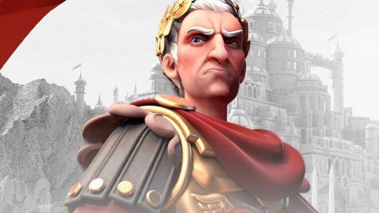 Rise of Kingdoms codes - Julius Caesar with an annoyed look on his face against a grey background