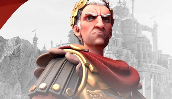 Rise of Kingdoms codes - Julius Caesar with an annoyed look on his face against a grey background