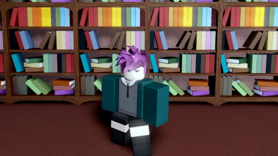 School of Hierarchy codes - a School of Hierarchy character stood in front of a book case