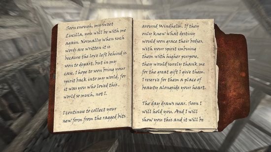 Screenshot of Calixto's book from the Skyrim Blood on the Ice quest
