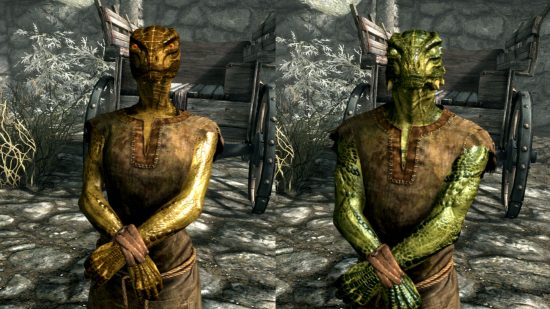 Skyrim races - a male and female Argonian