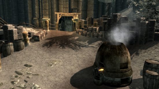 Screenshot outside of Raven Rock mine with a smelter smoking away 
