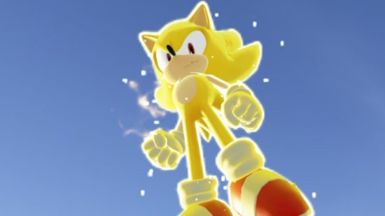 Screenshot of Sonic in shining golden Super Sonic form for Sonic Frontiers Switch review