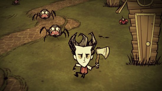 Screenshot of the Don't Starve character with an axe for best survival games mobile list