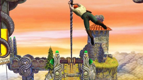 Tmple Run Online: a screenshot from Temple Run shows a character riding a zip line