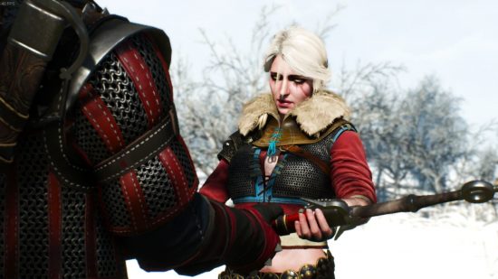Finales de The Witcher 3 - Ciri entregando su espada a Geralt