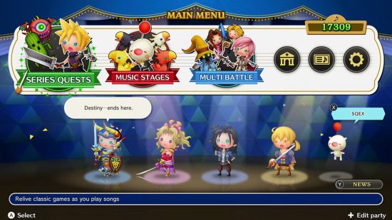 Theatrhythm Final Bar Line DLC - a screenshot of players preparing for a level