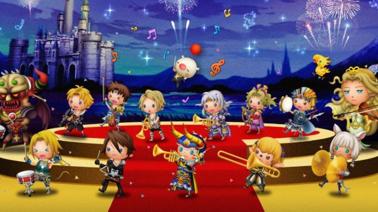 Theatrhythm Final Bar Line DLC - a group of chibi Square Enix characters playing musical instruments