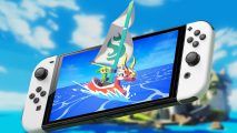 Wind Waker Switch: a mock-up shows key art from the Legend of Zelda Wind Waker running on a Nintendo Switch OLED model
