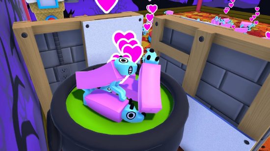 Wobbledogs release date: a screenshot from Wobbledogs shows several Wobbledogs cuddled up in a pile on some green sline