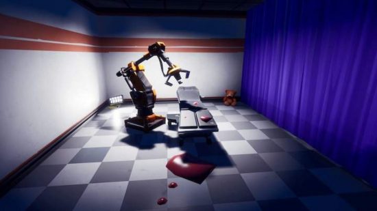 Fortnite horror maps: The Lab Escape map's starting room with a chair and machinery