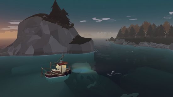 best indie games - A small boat sailing across the sea in Dredge