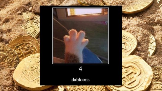 The original dabloon cat meme, showing a kitten's paw with its toes outstretched and the caption '4 dabloons' below