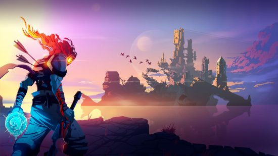 Dead Cells download - key art of the main game depicting a character looking at a prison in the distance