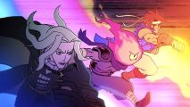 Dead Cells Return to Castlevania DLC: key art for the game Dead Cells shows the undead protagonist performing an attack beside Alucard and Richter Belmont from the Castlevania series