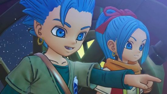 Dragon Quest Treasures characters Erik and Mia on a boat