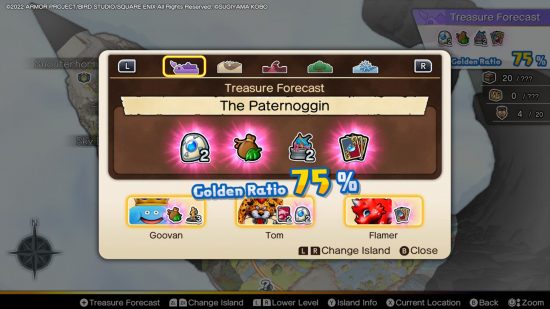 Dragon Quest Treasures monsters - the golden ratio treasure forecast screen