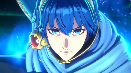 Screenshot of Marth staring down the camera for Fire Emblem Engage characters guide