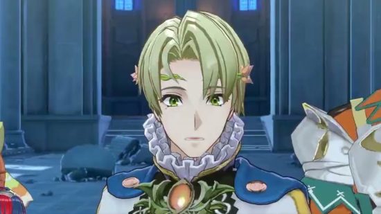 Screenshot of Fire Emblem Engage character Alfred looking at the player