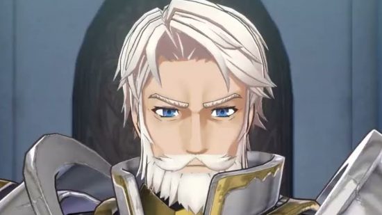 Screenshot of Fire Emblem Engage character Vander staring down the player
