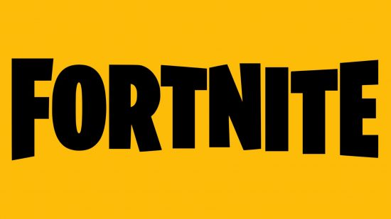 Le logo Fortnite sur fond jaune.  Il est arrondi et uni, clair et lisible, en noir.