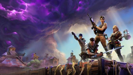 Fortnite wallpapers: A series of fortnite characters pose on a cliff edge 