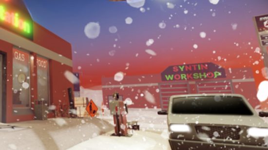 Gas Station Simulator codes - a man stood in the snow filling up his grey car with petrol