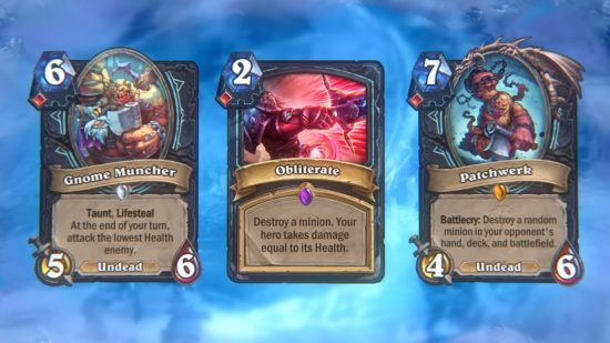 Screenshot of some of the new cards as part of the Hearthstone March of the Lich King update