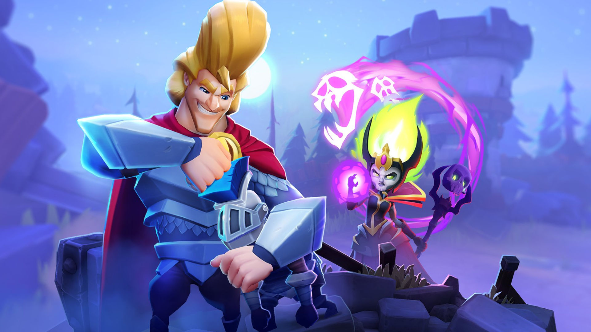 Screenshot from HEROish of a hero and a villain facing off