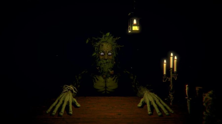 Screenshot of a scary character from Inscryption