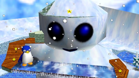 Screenshot of Snowman's Land with the star on show for Mario snow levels news