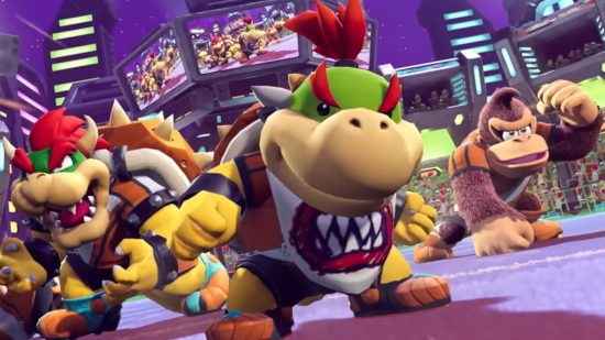 Screenshot of Bowser Jr ready to play ball from the final Mario Strikers battle league update