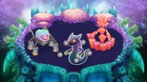 Custom image for My Singing Monsters friend code guide with three etheral monsters chilling on an ethereal island