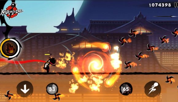 A screenshot from Ninja Must Die of Kuro in action