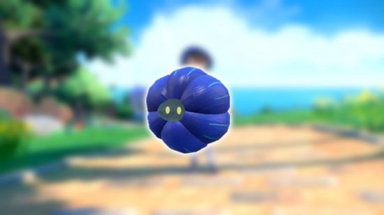 Pokemon szkarłatny fiolet najsilniejszy pokemon: kluczowa grafika przedstawia pokemona trującego skałę Glimmora