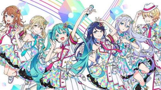 Project Sekai download: Official art from the Project Sekai 2nd Live featuring from left to right, Minori, Kohane, Miku, Ichika, Kanade, and Tsukasa in their Journey outfits.