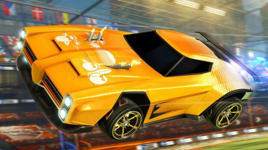 Screenshot of a yellow Dominus for Rocket League best car list