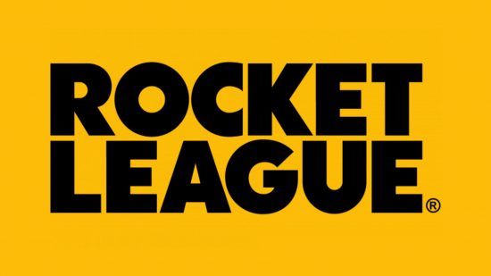 The Rocket League logo on a mango yellow background. It's just the words 'Rocket League' in a Futura-esque font.