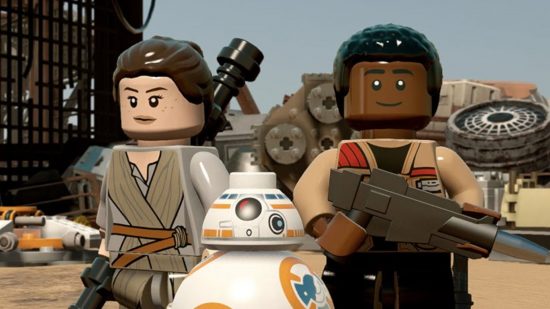 Screenshot of Rei and Finn from Lego Star Wars the Force Awakens for Star Wars games guide