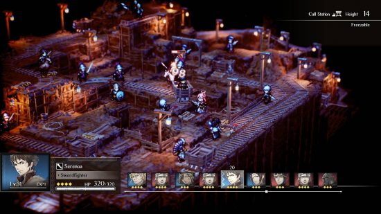 Triangle Strategy Game of Thrones: a pixelated scene shows a series of fantasy character engaged in combat deep within a mine