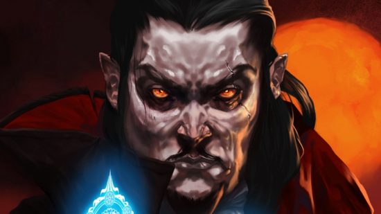 Vampire Survivors release date - a Vampire staring on angrily