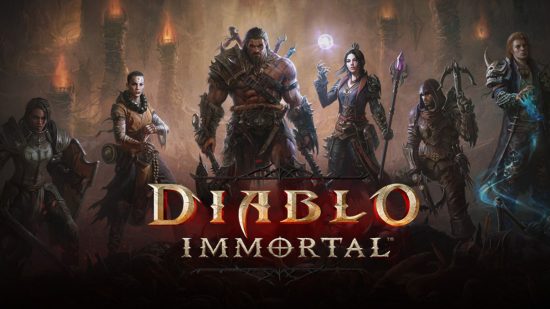 Key art for Diablo Immortal, featuring different character classes, for 2022 year in mobile gaming review