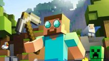 Minecraft Steve with Minecraft diamond eyes