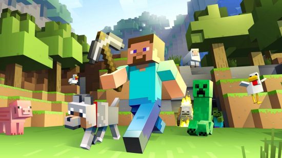 Minecraft download: Steve and animals in Minecraft